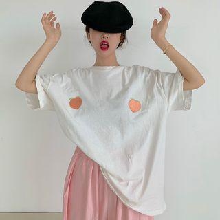 Elbow-sleeve Embroidered T-shirt / Wide-leg Pants