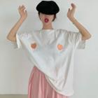 Elbow-sleeve Embroidered T-shirt / Wide-leg Pants