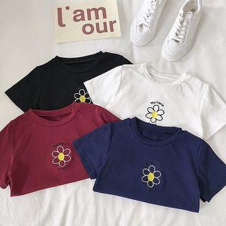 Picture Embroidered Crewneck Slim-fit Short-sleeve Top