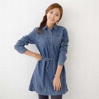 Button-front Denim Dress With Cord