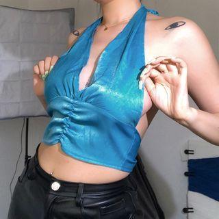 Halter-neck V-neck Open-back Cropped Tank Top