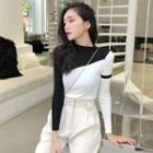 Long-sleeve Color Panel Semi High-neck Top
