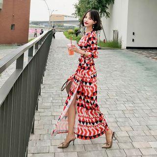 Patterned Wrap Dress Orange - One Size