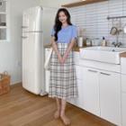 Plaid Linen Long A-line Skirt