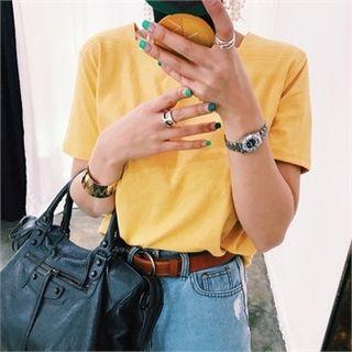 Short-sleeve Square-neck Cotton T-shirt
