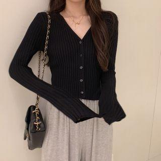 Cropped V-neck Long-sleeve Knit Top