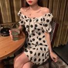 Short-sleeve Dot Print Mini Dress / Midi Dress