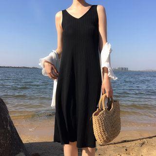 V-neck Knit Tank Dress / Cropped Cardigan