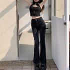 Halter-neck Cutout Denim Top / Low Rise Bootcut Jeans