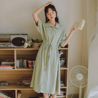 V-neck Short-sleeve A-line Shirt Dress