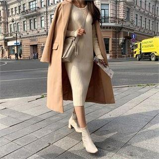 Round-neck Ribbed Knit Dress Cream - One Size