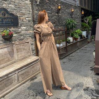 Square-neck Shirred Wide-leg Jumpsuit