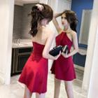 Chain Strap Halter Plain Dress