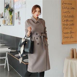 Epaulet Double-breasted Long Coat With Sash