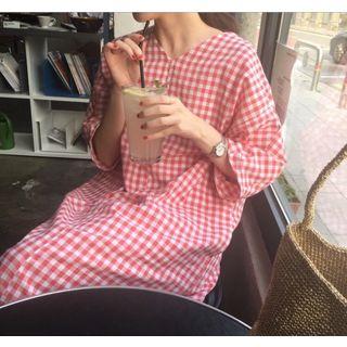 Checked V-neck Maxi Dress