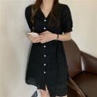 Short-sleeve Single Breasted Ruffled A-line Doll Dress