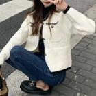 Long-sleeve Contrast Trim Jacket Cream White - One Size