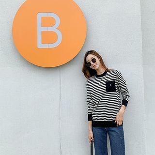 Pocket-front Striped Knit Top