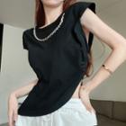Inset-necklace Asymmetrical Crop T-shirt