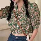 Elbow-sleeve Daisy Cropped Shirt Green - One Size