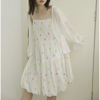 Spaghetti Strap Carrot Embroidered Dress