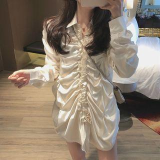 Ruched Long-sleeve Shirt Almond - One Size