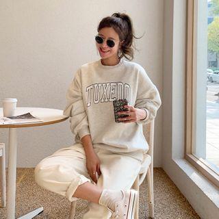 Tuxedo Letter Fleece-lined Sweatshirt Oatmeal - One Size