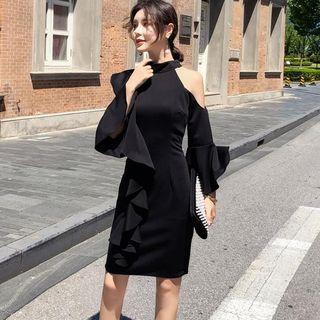 Long-sleeve Cold Shoulder Shift Dress