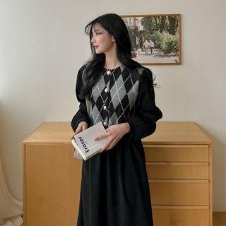 Plus Size Faux-pearl Argyle-panel Maxi Dress