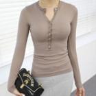 Slim-fit Shirred Henley