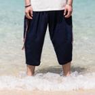Chinese-style Drawstring Cropped Pants