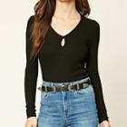 Perforated V-neck Long-sleeve T-shirt