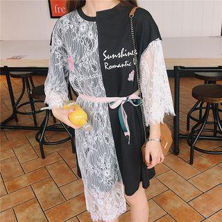 Lace Panel 3/4-sleeve Minidress