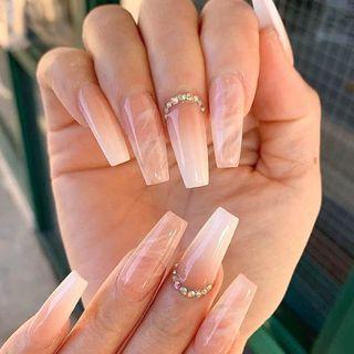 Marble Print Pointed Faux Nail Tips Z-32 - Marbling - Pink - One Size