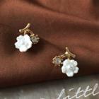 Floral Sterling Silver Ear Stud 1 Pair - White & Gold - One Size