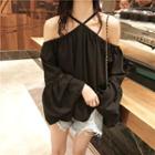 Cold Shoulder Perforated Blouse