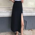Slit-side Midi Fitted Skirt