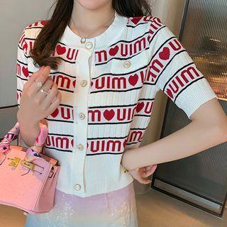 Short-sleeve Lettering Knit Cardigan