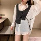 Fake Two Piece Vest Shirt White - One Size