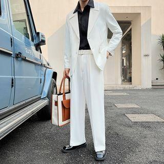 Plain Blazer / Mid Rise Wide Leg Pants
