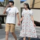 Couple Matching Short-sleeve Floral T-shirt / Shorts / Floral Midi A-line Dress