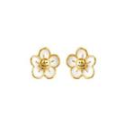 Fashion Simple Plated Gold Enamel Flower Stud Earrings Golden - One Size