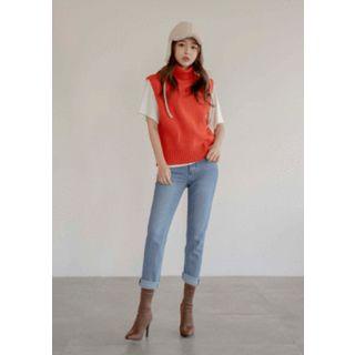 Turtleneck Wool Blend Rib Vest
