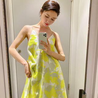 Sleeveless V-neck Print Loose-fit Dress