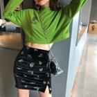 Embroidered Long-sleeve T-shirt / Butterfly Print Mini Skirt