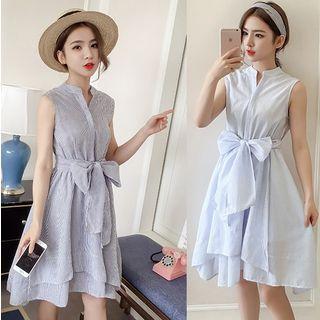Striped Sleeveless Tie-waist A-line Dress
