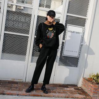 Dog Embroidered Mock-neck Pullover