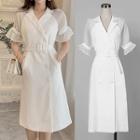 Chiffon-sleeve Belted Shirtdress