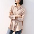 3/4-sleeve Plain Shirt Mauve Pink - One Size