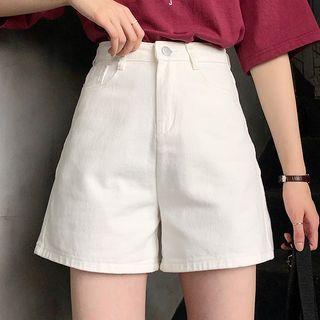 High-waist A-line Wide-cuff Denim Shorts
